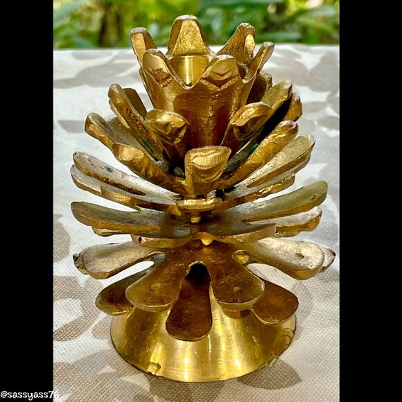 🆕VTG▪️Mid-Century Set of 4 Heavy Brass Pine Cone Taper Candle Holders - Picture 5 of 10